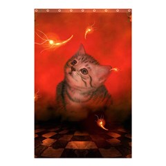 Cute Little Kitten, Red Background Shower Curtain 48  X 72  (small)  by FantasyWorld7