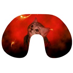 Cute Little Kitten, Red Background Travel Neck Pillows