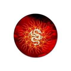 Wonderful Golden Dragon On Red Vintage Background Rubber Coaster (round) 