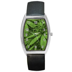 Marijuana Plants Pattern Barrel Style Metal Watch