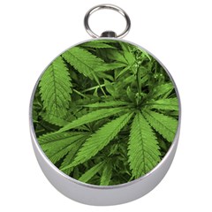 Marijuana Plants Pattern Silver Compasses