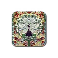 Art Nouveau Peacock Rubber Square Coaster (4 Pack)  by NouveauDesign