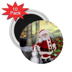 Sanata Claus With Snowman And Christmas Tree 2 25  Magnets (10 Pack)  by FantasyWorld7