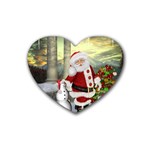 Sanata Claus With Snowman And Christmas Tree Rubber Coaster (Heart)  Front