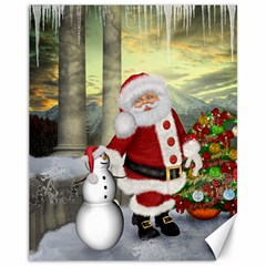 Sanata Claus With Snowman And Christmas Tree Canvas 11  X 14   by FantasyWorld7