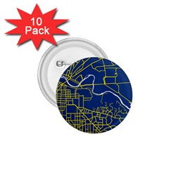 Map Art City Linbe Yellow Blue 1 75  Buttons (10 Pack)