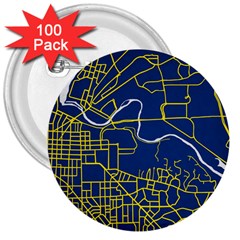 Map Art City Linbe Yellow Blue 3  Buttons (100 Pack) 