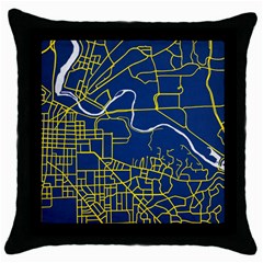 Map Art City Linbe Yellow Blue Throw Pillow Case (black)