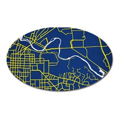 Map Art City Linbe Yellow Blue Oval Magnet