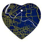 Map Art City Linbe Yellow Blue Heart Ornament (Two Sides) Back