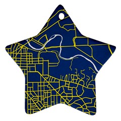 Map Art City Linbe Yellow Blue Star Ornament (two Sides)