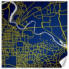 Map Art City Linbe Yellow Blue Canvas 20  X 20  