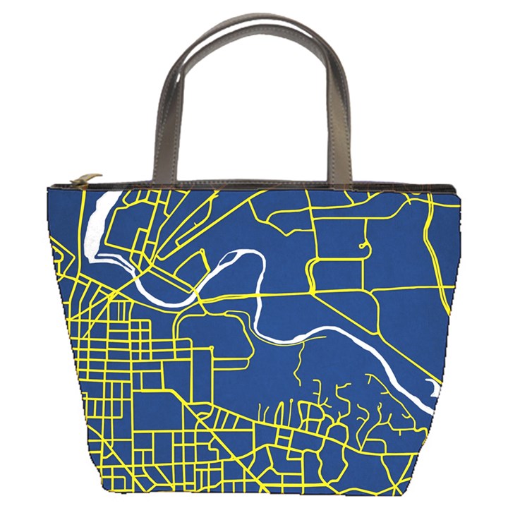 Map Art City Linbe Yellow Blue Bucket Bags