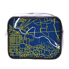 Map Art City Linbe Yellow Blue Mini Toiletries Bags