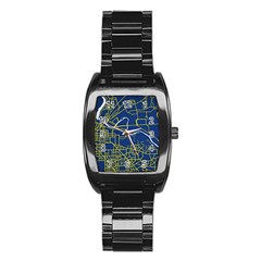 Map Art City Linbe Yellow Blue Stainless Steel Barrel Watch