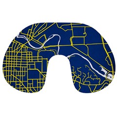 Map Art City Linbe Yellow Blue Travel Neck Pillows by Alisyart