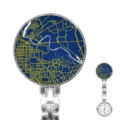 Map Art City Linbe Yellow Blue Stainless Steel Nurses Watch