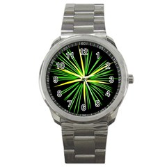 Fireworks Green Happy New Year Yellow Black Sky Sport Metal Watch