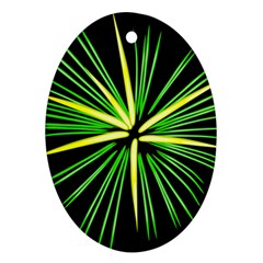 Fireworks Green Happy New Year Yellow Black Sky Oval Ornament (two Sides)