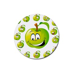 Apple Green Fruit Emoji Face Smile Fres Red Cute Rubber Coaster (round) 