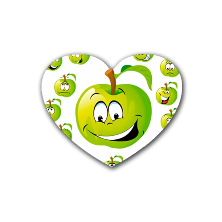 Apple Green Fruit Emoji Face Smile Fres Red Cute Rubber Coaster (Heart) 