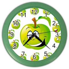 Apple Green Fruit Emoji Face Smile Fres Red Cute Color Wall Clocks by Alisyart