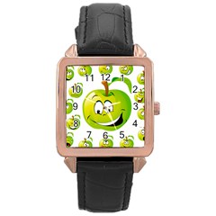 Apple Green Fruit Emoji Face Smile Fres Red Cute Rose Gold Leather Watch  by Alisyart