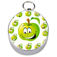 Apple Green Fruit Emoji Face Smile Fres Red Cute Silver Compasses