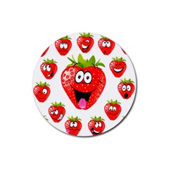 Strawberry Fruit Emoji Face Smile Fres Red Cute Rubber Coaster (round)  by Alisyart