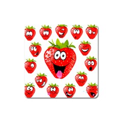 Strawberry Fruit Emoji Face Smile Fres Red Cute Square Magnet by Alisyart