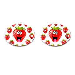 Strawberry Fruit Emoji Face Smile Fres Red Cute Cufflinks (oval) by Alisyart