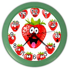 Strawberry Fruit Emoji Face Smile Fres Red Cute Color Wall Clocks