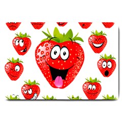 Strawberry Fruit Emoji Face Smile Fres Red Cute Large Doormat  by Alisyart