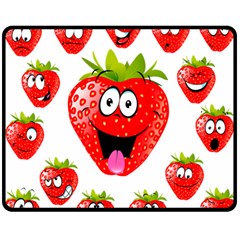 Strawberry Fruit Emoji Face Smile Fres Red Cute Double Sided Fleece Blanket (medium)  by Alisyart