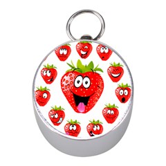 Strawberry Fruit Emoji Face Smile Fres Red Cute Mini Silver Compasses