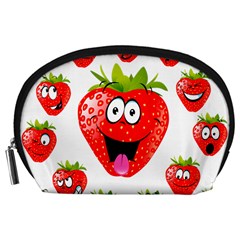 Strawberry Fruit Emoji Face Smile Fres Red Cute Accessory Pouches (large)  by Alisyart