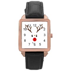 Cute Reindeer  Rose Gold Leather Watch  by Valentinaart