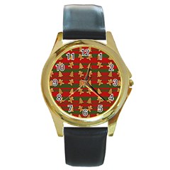 Ginger Cookies Christmas Pattern Round Gold Metal Watch by Valentinaart