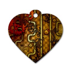 Noble Steampunk Design, Clocks And Gears With Floral Elements Dog Tag Heart (one Side) by FantasyWorld7