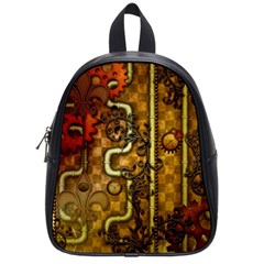 Noble Steampunk Design, Clocks And Gears With Floral Elements School Bag (small) by FantasyWorld7
