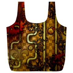 Noble Steampunk Design, Clocks And Gears With Floral Elements Full Print Recycle Bags (l)  by FantasyWorld7