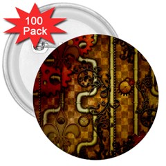 Noble Steampunk Design, Clocks And Gears With Floral Elements 3  Buttons (100 Pack)  by FantasyWorld7