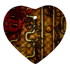 Noble Steampunk Design, Clocks And Gears With Floral Elements Heart Ornament (two Sides) by FantasyWorld7