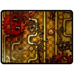 Noble Steampunk Design, Clocks And Gears With Floral Elements Fleece Blanket (large)  by FantasyWorld7