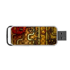 Noble Steampunk Design, Clocks And Gears With Floral Elements Portable Usb Flash (one Side) by FantasyWorld7