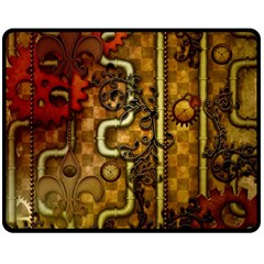 Noble Steampunk Design, Clocks And Gears With Floral Elements Double Sided Fleece Blanket (medium)  by FantasyWorld7