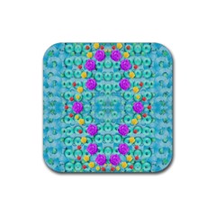 Season For Roses And Polka Dots Rubber Coaster (square)  by pepitasart