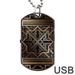 Gold Metallic And Black Art Deco Dog Tag Usb Flash (two Sides) by NouveauDesign