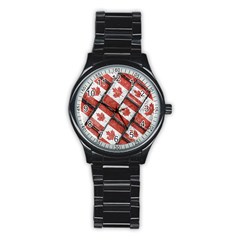 Canadian Flag Motif Pattern Stainless Steel Round Watch by dflcprints