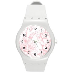 Vintage Pink Floral Round Plastic Sport Watch (m) by NouveauDesign